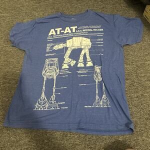 Star Wars Mens Shirt Large Blue Short Sleeve Graphic Tee AT-AT Imperial Walker